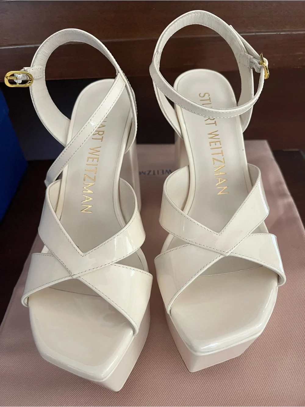 Stuart Weitzman Miami Squarehigh 140 Platform Sandal in Seashell Size 6